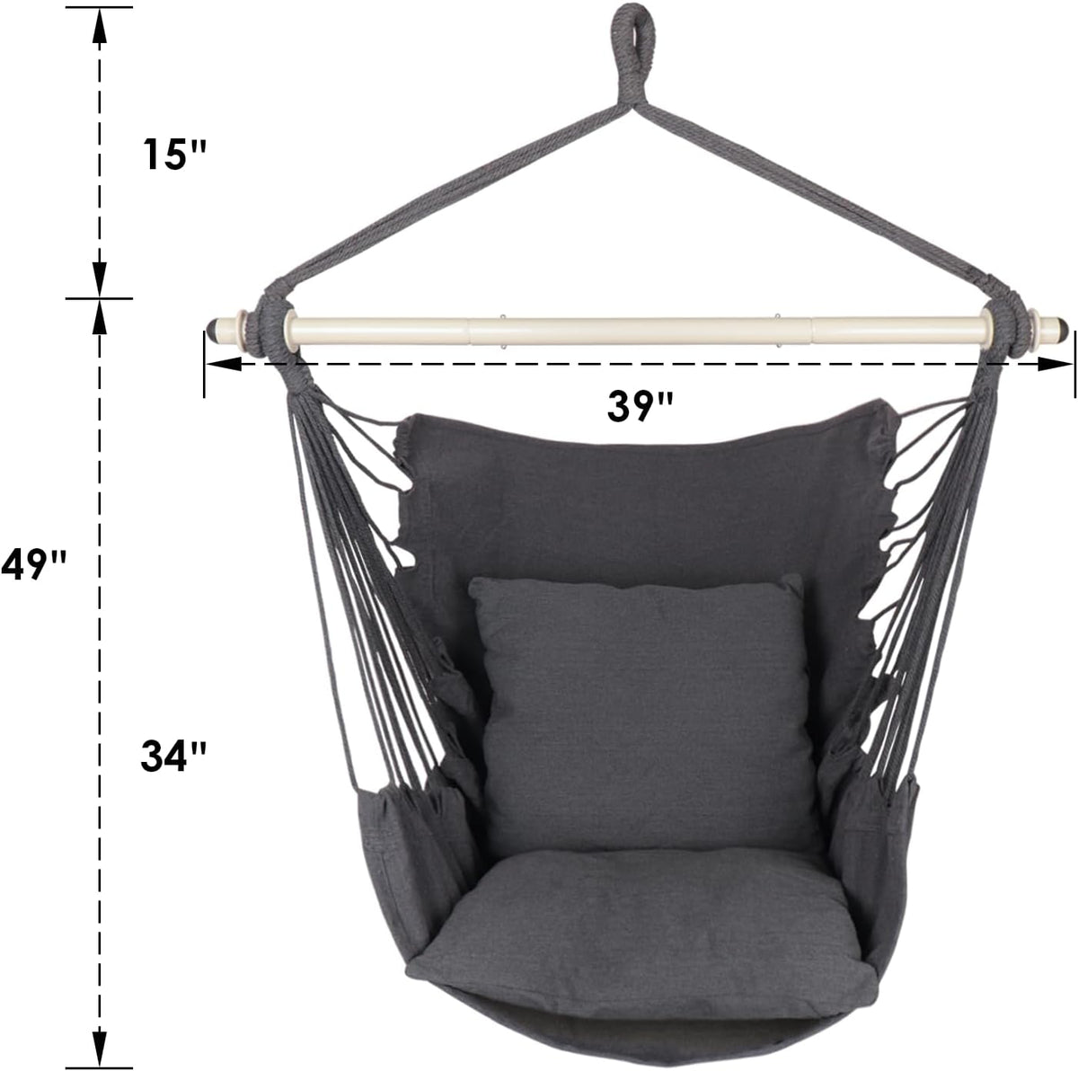 Hanging Hammock Chair Swing with 2 Cushions