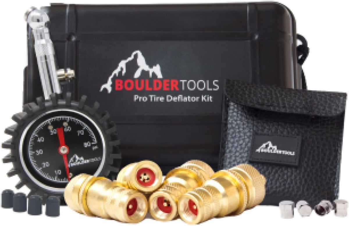 4WD Rapid Tyre Deflator Kit with Gauge, Valve Cores & Pouch