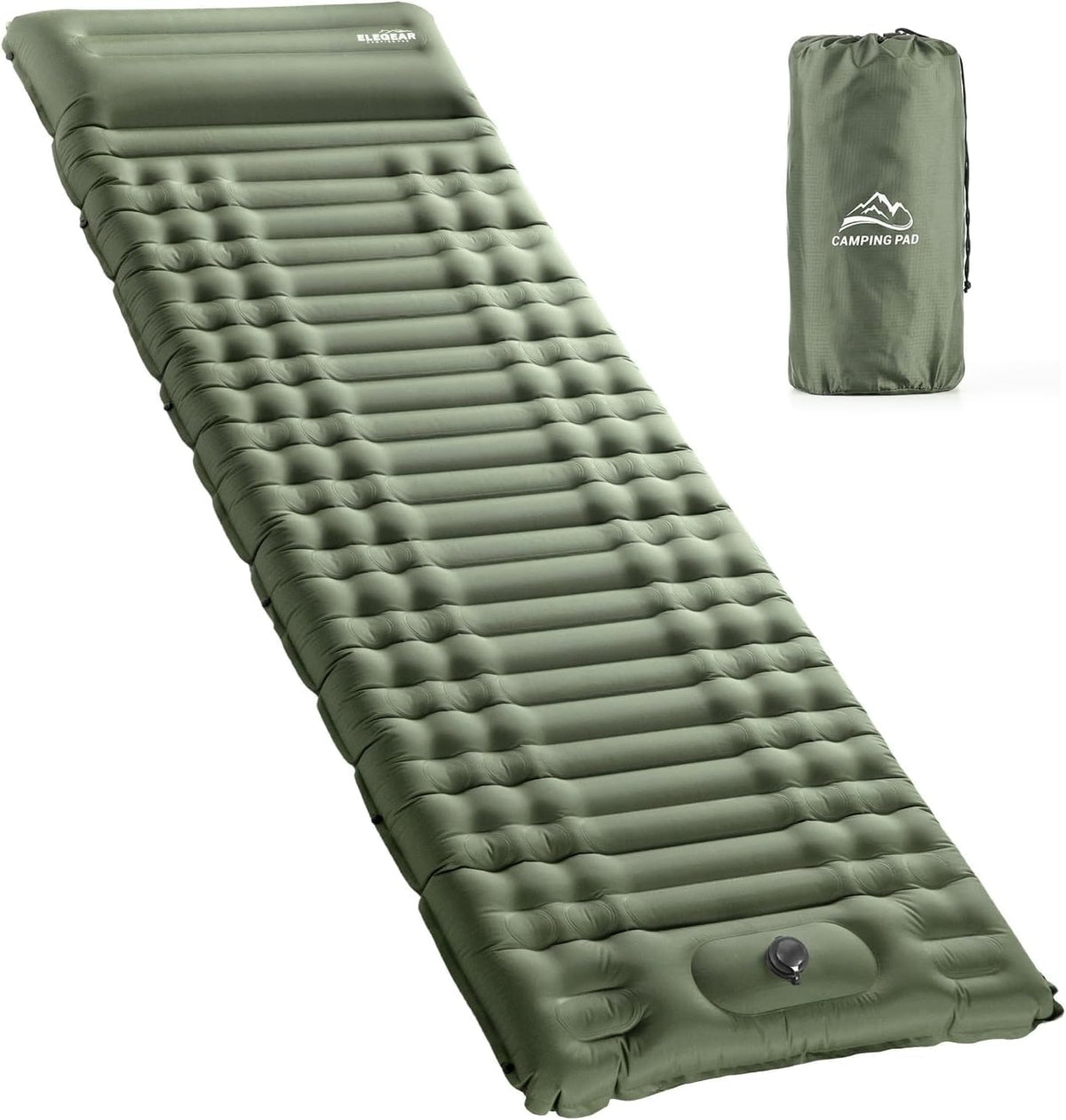 Ultra-Thick Self-Inflating Camping Sleeping Pad with Built-In Pillow