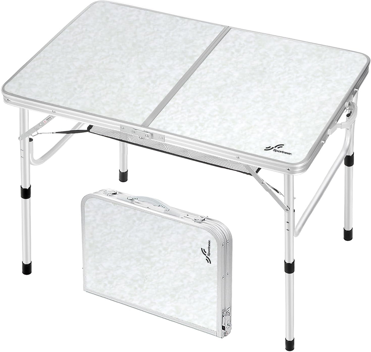 Adjustable Height Folding Aluminium Camping Table with Mesh Shelf