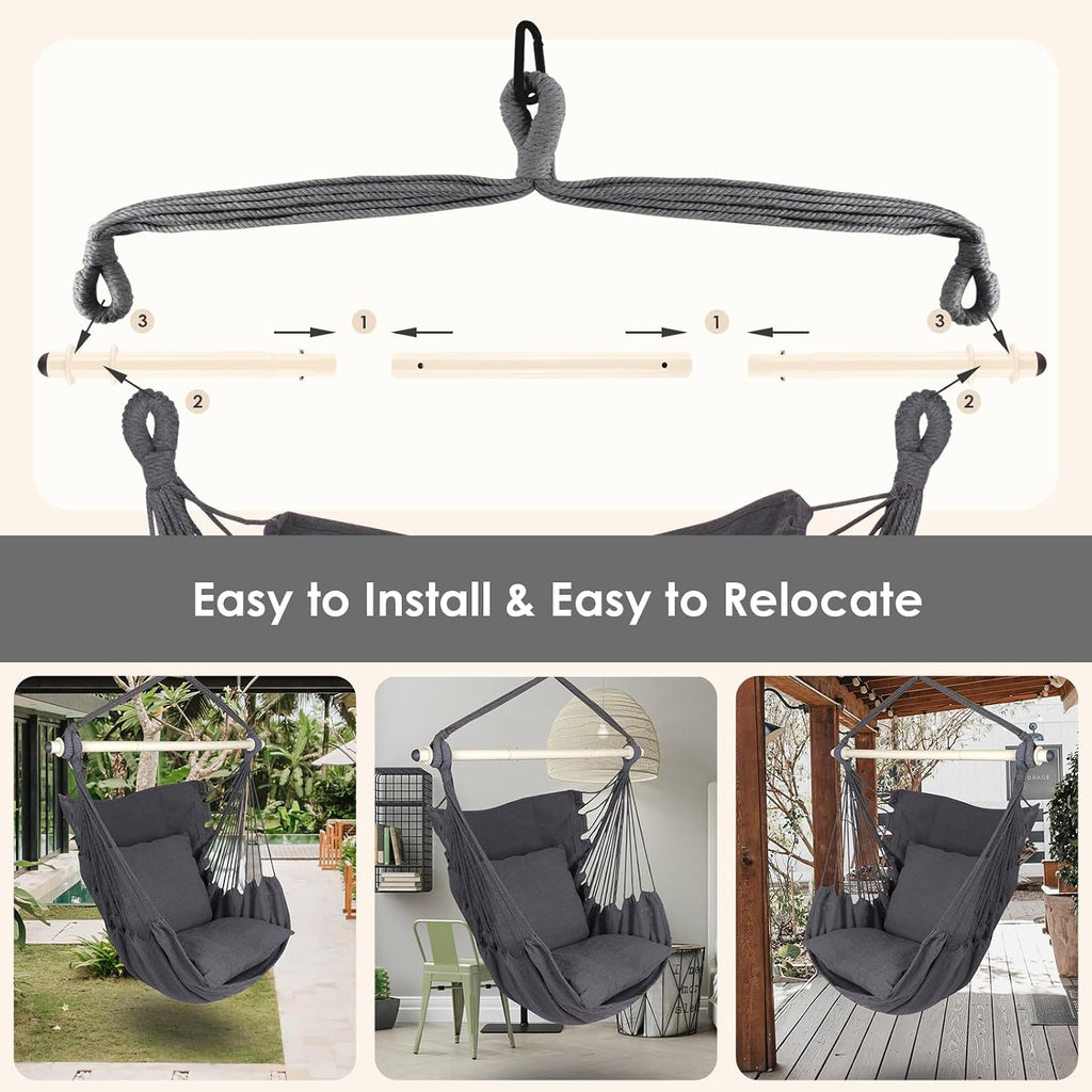 Hanging Hammock Chair Swing with 2 Cushions