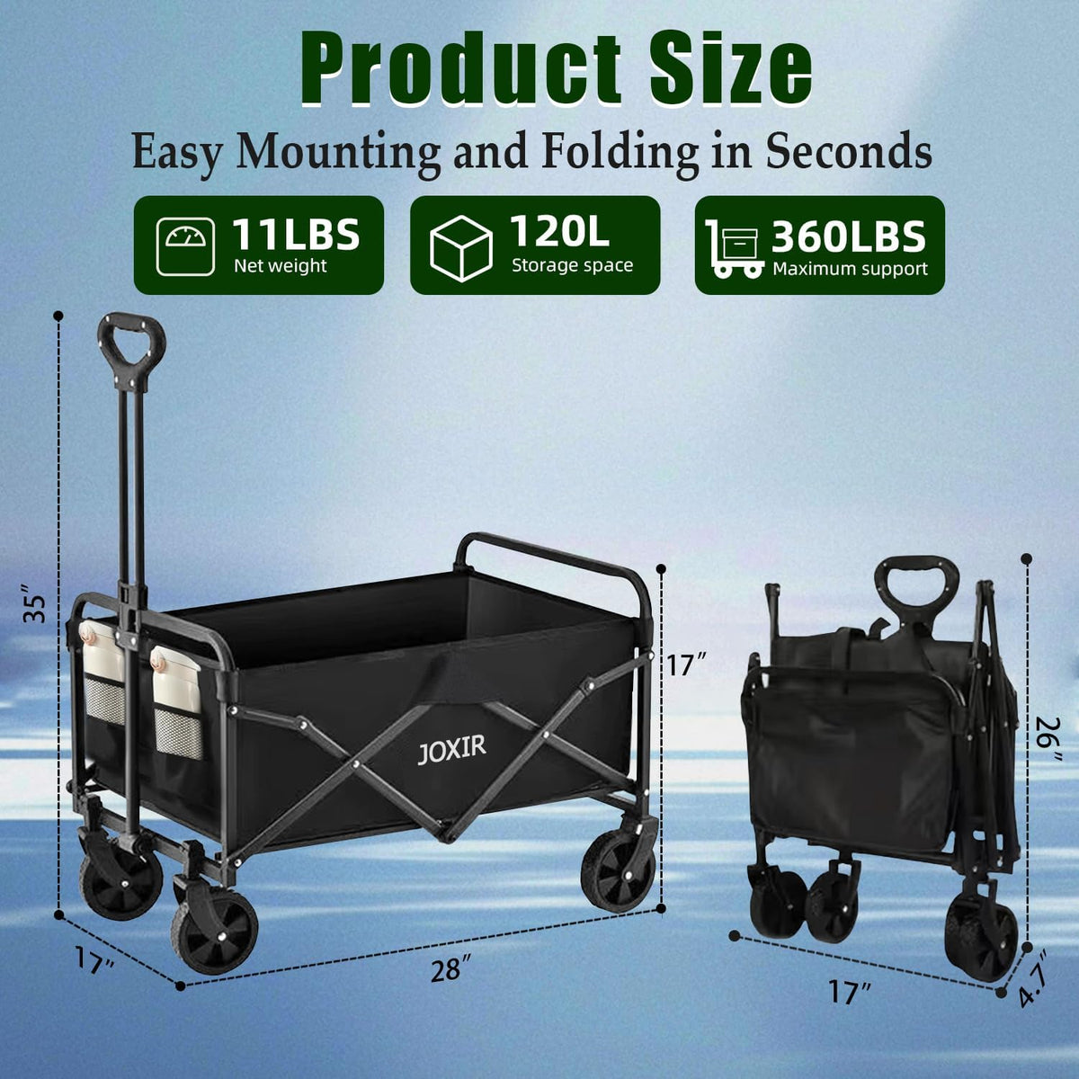 Collapsible Beach Wagon Cart with All-Terrain Wheels