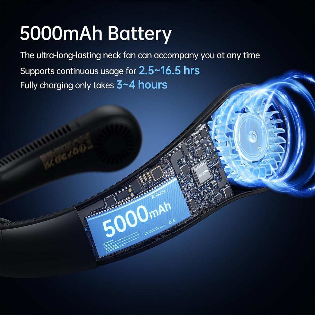 Hands-Free Portable Neck Fan – 5 Speeds, 5000mAh, Bladeless