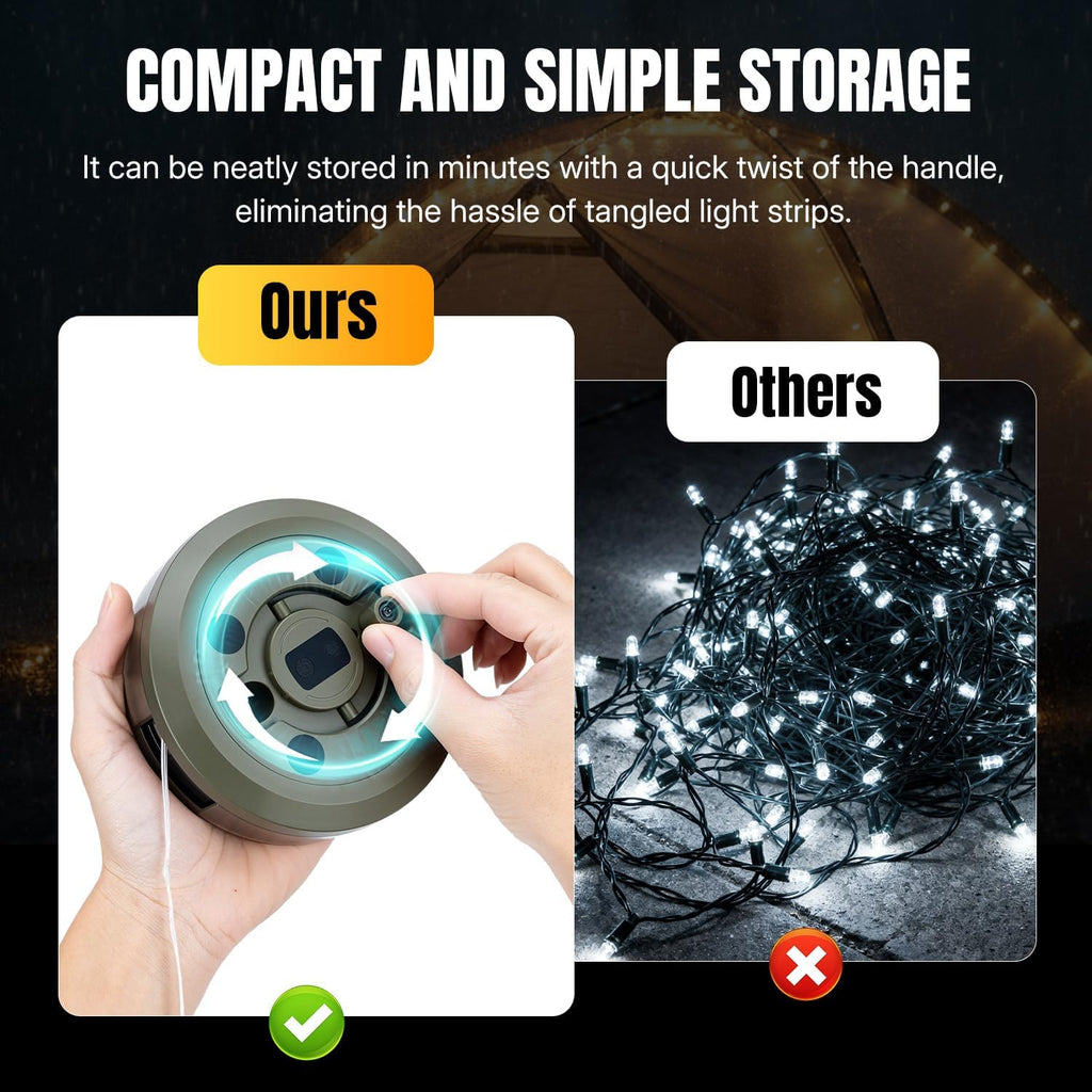 20m Rechargeable Camping String Lights – 2-in-1 Lantern, 10 Modes