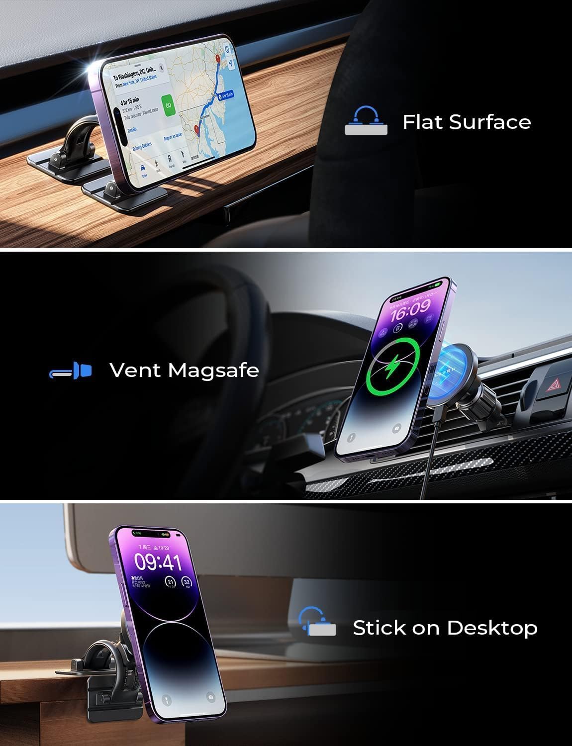 Magnetic MagSafe Car Mount with 15W Wireless Charging