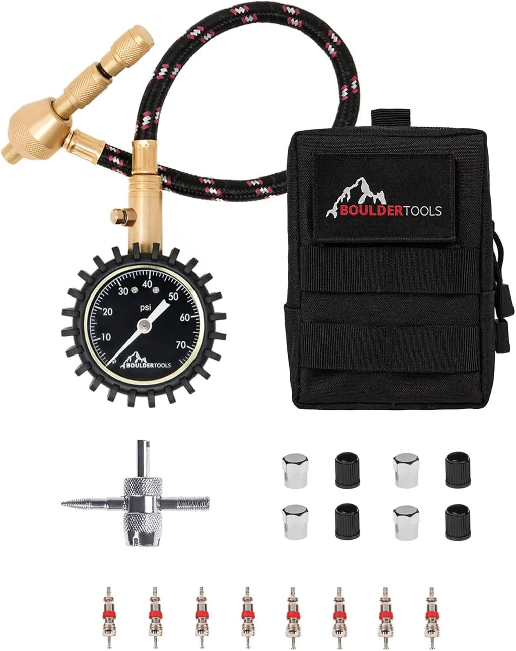 4WD Rapid Tyre Deflator Kit with Gauge, Valve Cores & Pouch