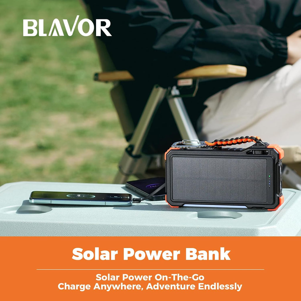 20000mAh Solar Power Bank with Wireless Charging & Built-In Cables