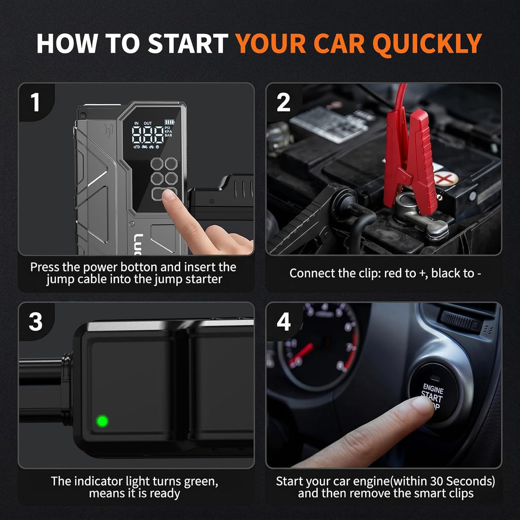 7000A Car Jump Starter with Built-In Air Compressor & Power Bank