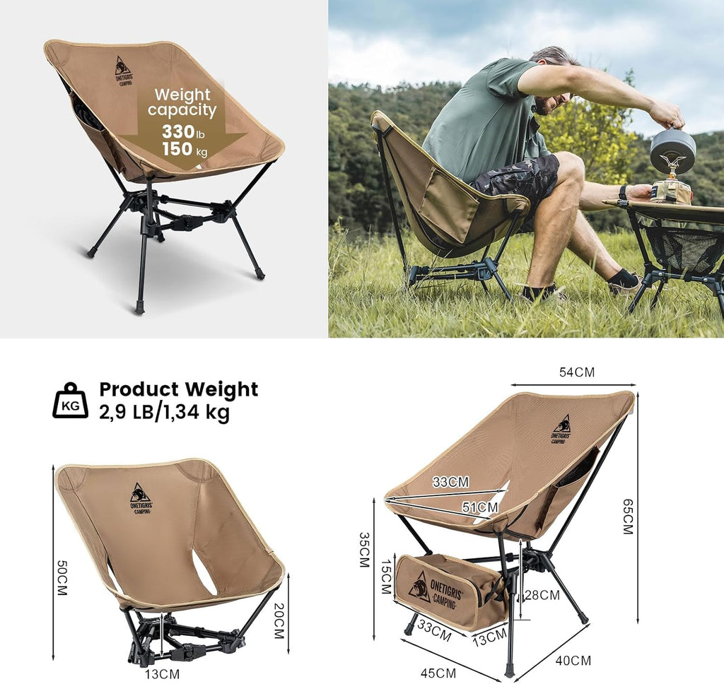 Ultralight Folding Camping Chair – 1.34 kg, Holds 150 kg