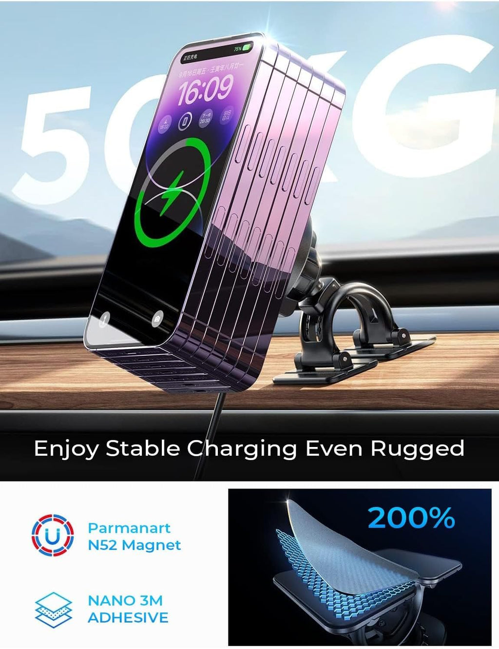 Magnetic MagSafe Car Mount with 15W Wireless Charging