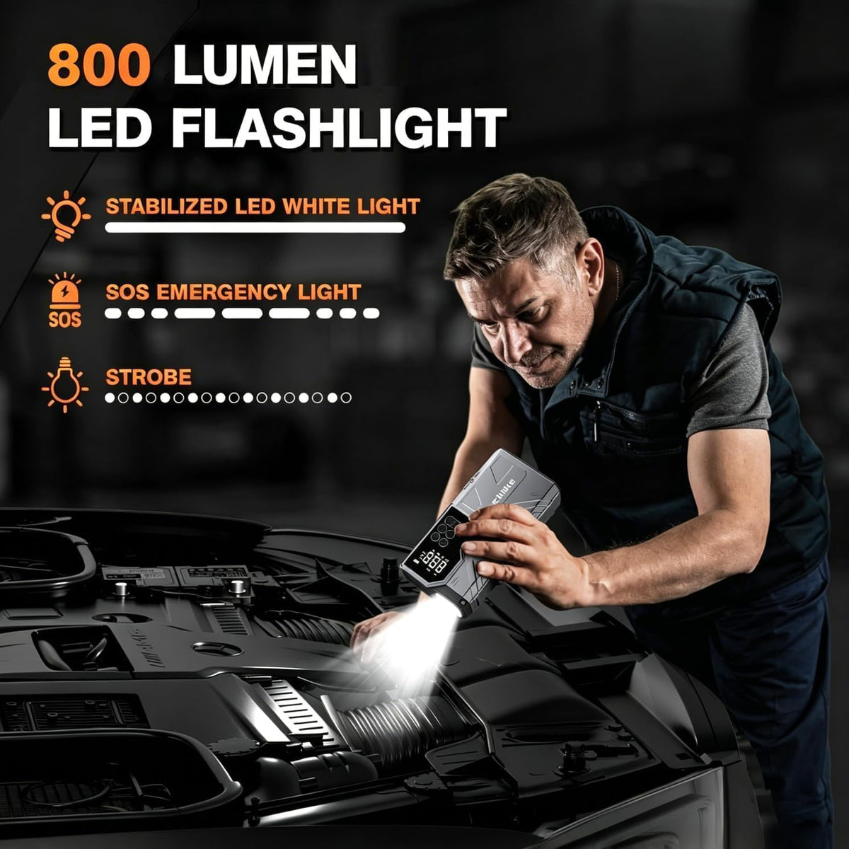 7000A Car Jump Starter with Built-In Air Compressor & Power Bank
