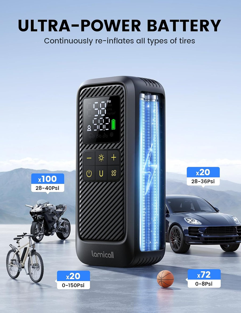 Cordless Tyre Inflator 150PSI – Digital Gauge, Auto Stop & Power Bank