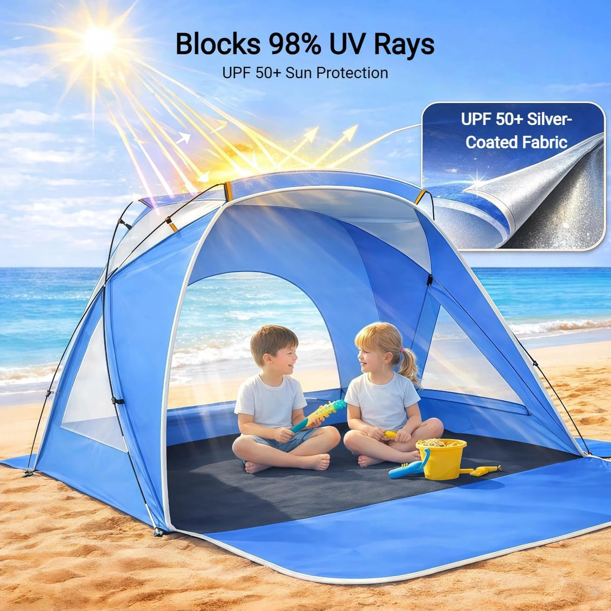 UPF 50+ Beach Sun Shelter Tent – Compact 1-2 Person