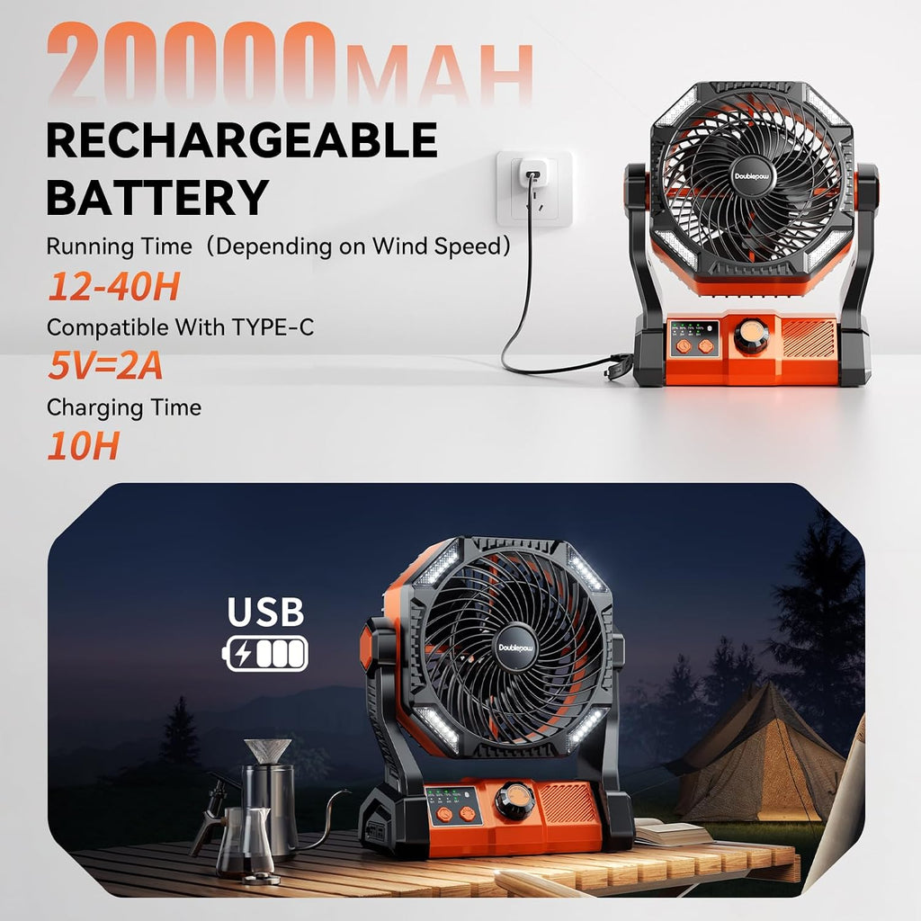 20000mAh Rechargeable Camping Fan with LED Lantern & Remote