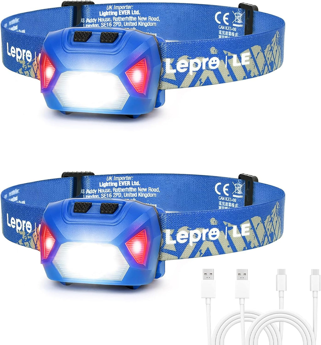 Rechargeable LED Head Torch 2 Pack – Spot, Flood & Red Light
