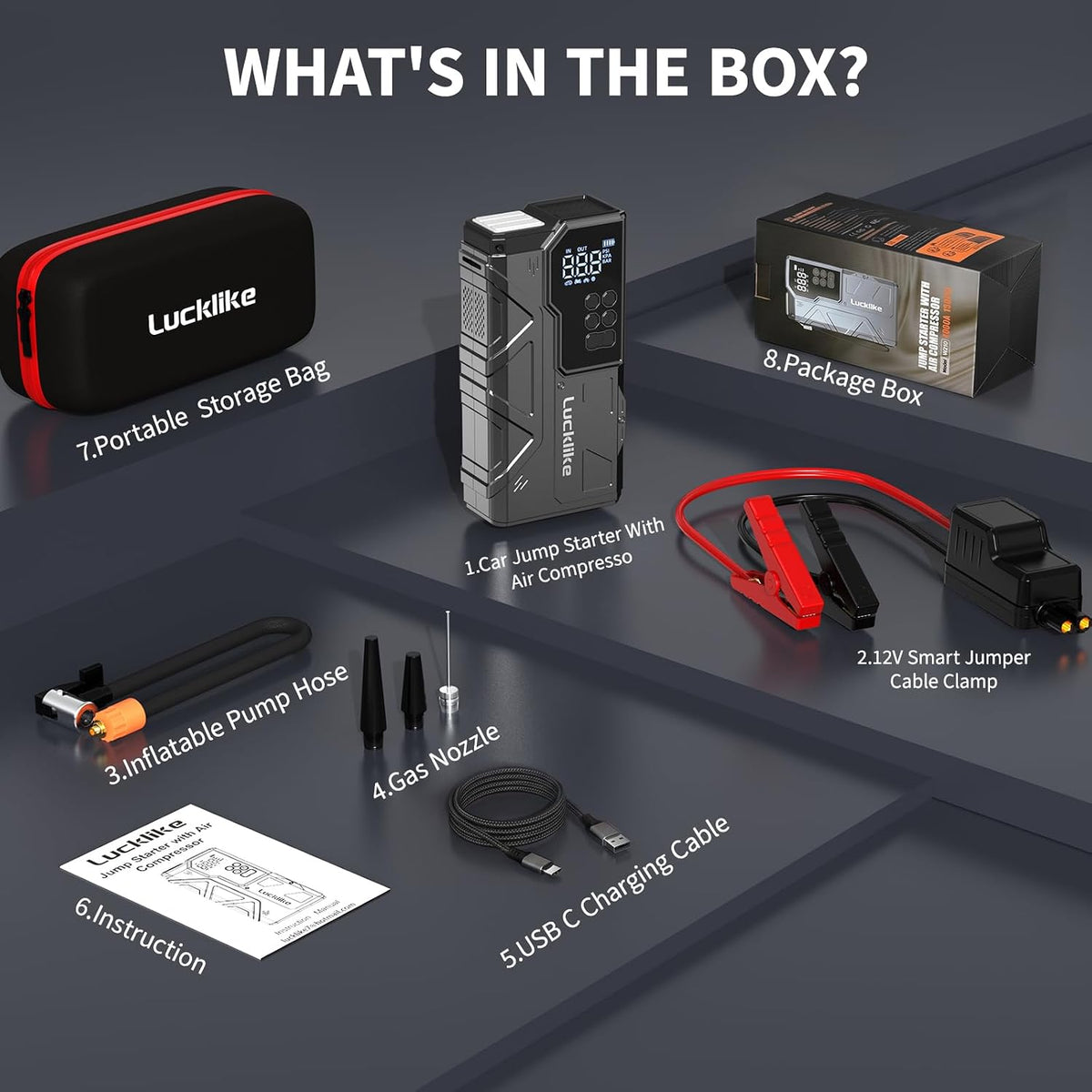 7000A Car Jump Starter with Built-In Air Compressor & Power Bank