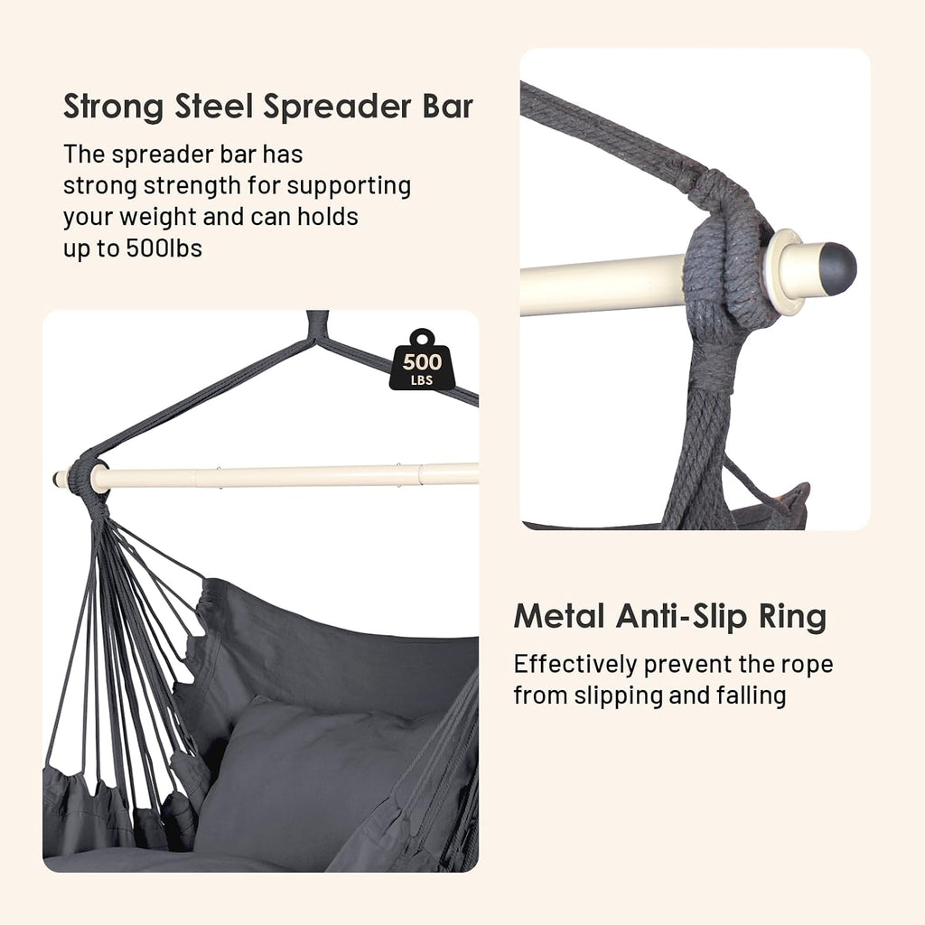 Hanging Hammock Chair Swing with 2 Cushions