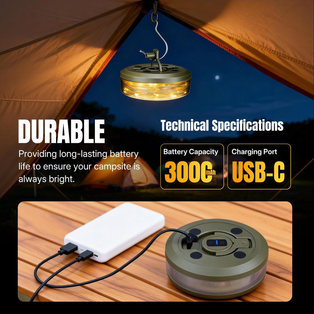 20m Rechargeable Camping String Lights – 2-in-1 Lantern, 10 Modes