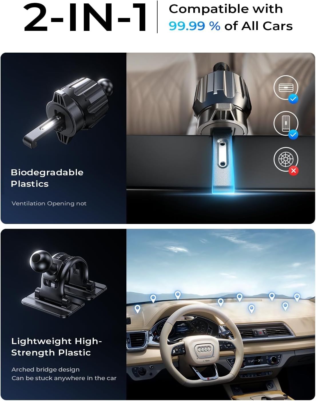 Magnetic MagSafe Car Mount with 15W Wireless Charging