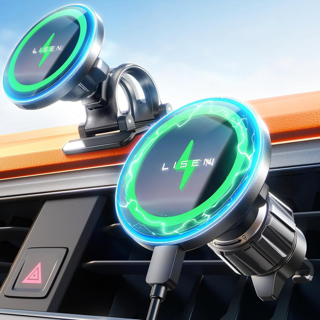 Magnetic MagSafe Car Mount with 15W Wireless Charging