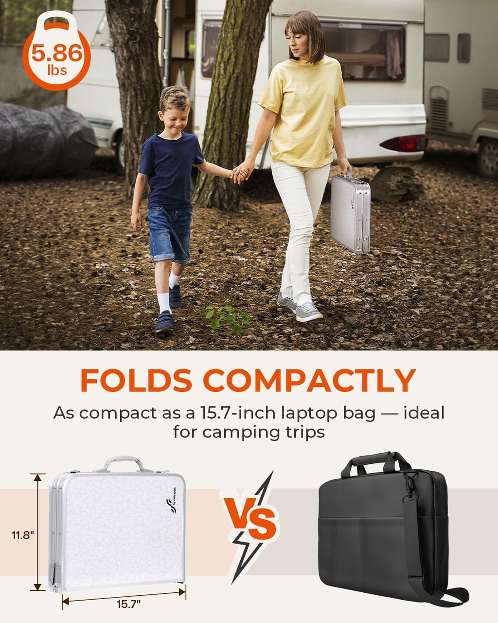 Adjustable Height Folding Aluminium Camping Table with Mesh Shelf