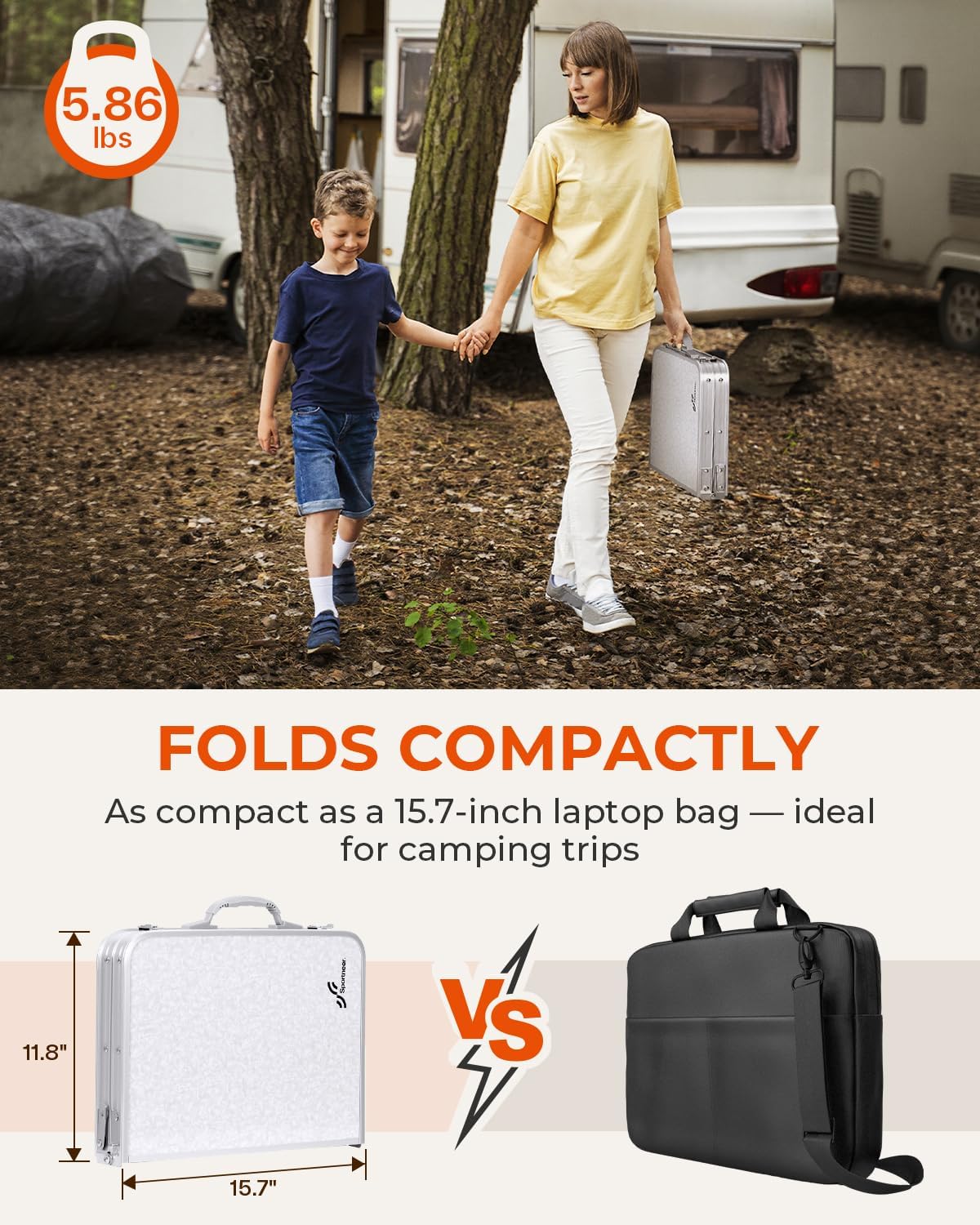 Adjustable Height Folding Aluminium Camping Table with Mesh Shelf