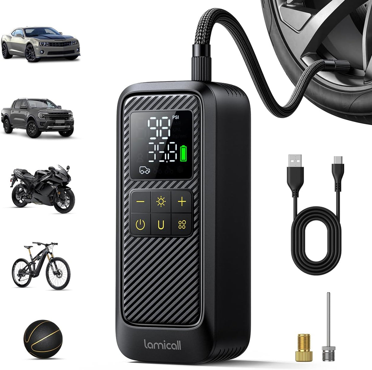 Cordless Tyre Inflator 150PSI – Digital Gauge, Auto Stop & Power Bank