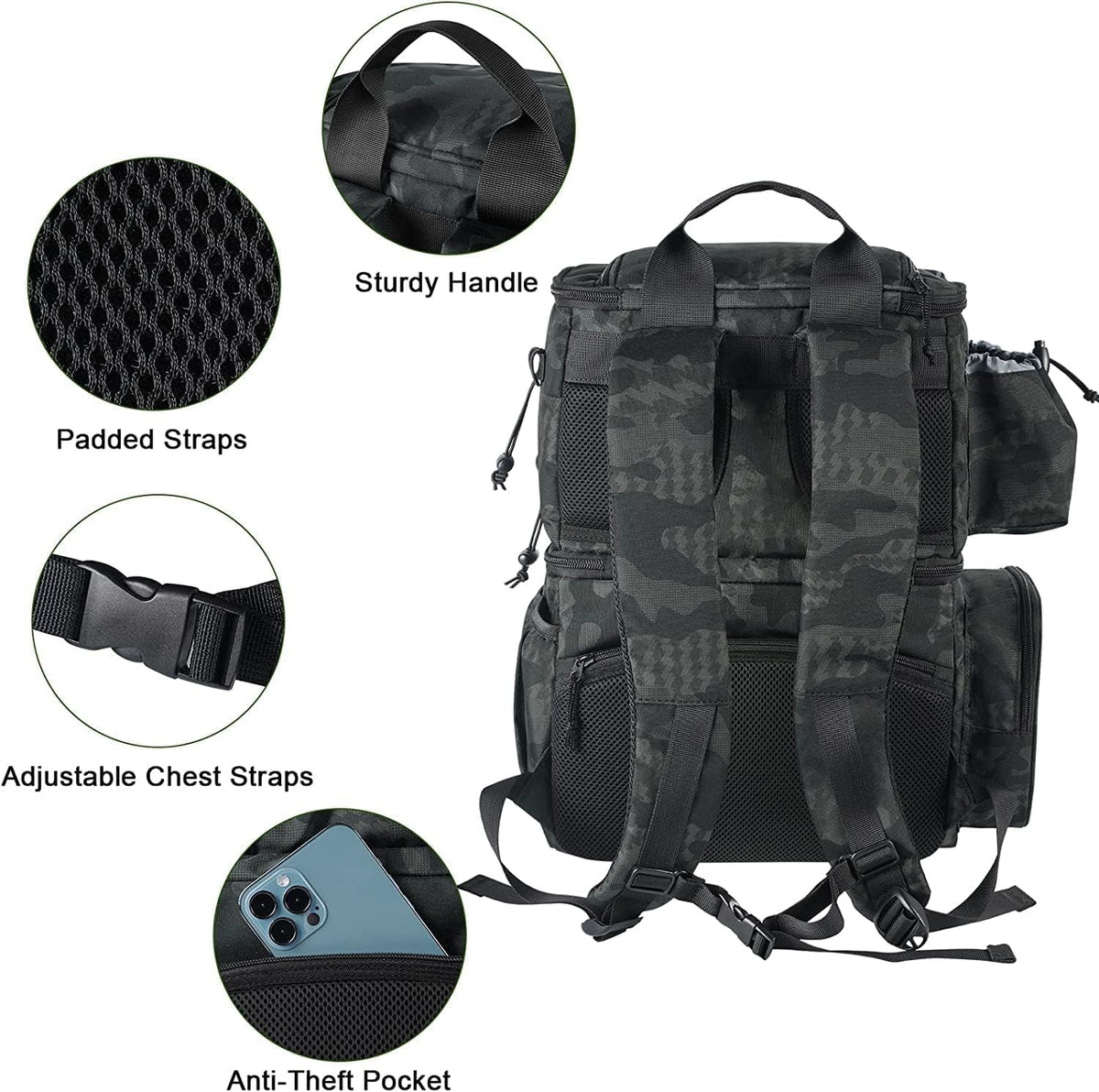 Fishing Backpack with Rod Holders & Insulated Cooler