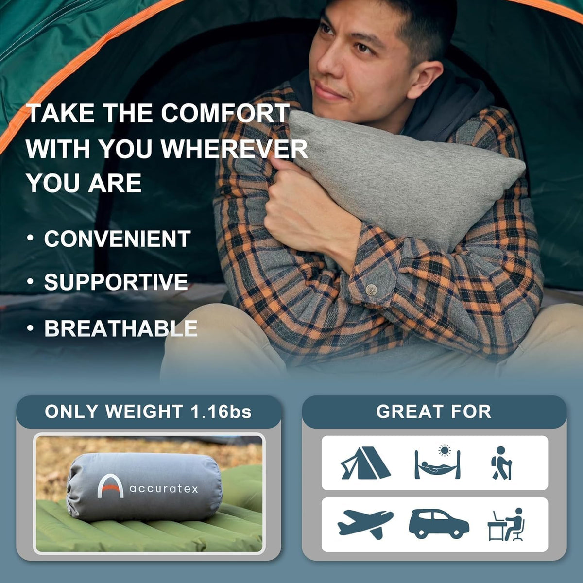 Shredded Memory Foam Camping Pillow with Cotton Cover