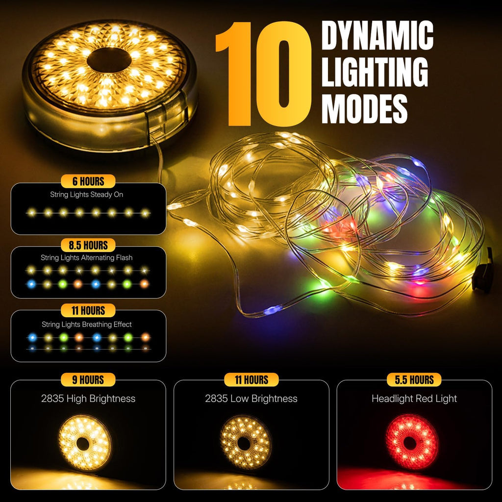 20m Rechargeable Camping String Lights – 2-in-1 Lantern, 10 Modes