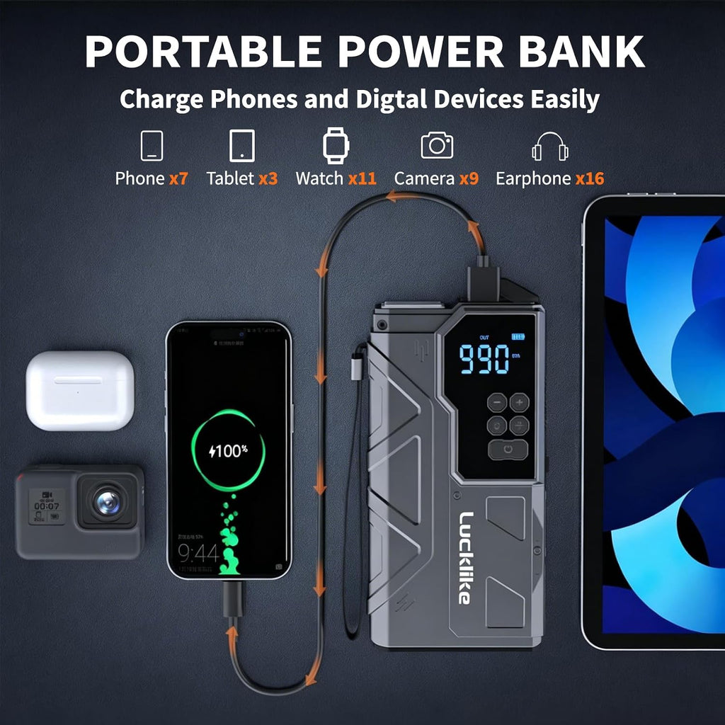 7000A Car Jump Starter with Built-In Air Compressor & Power Bank