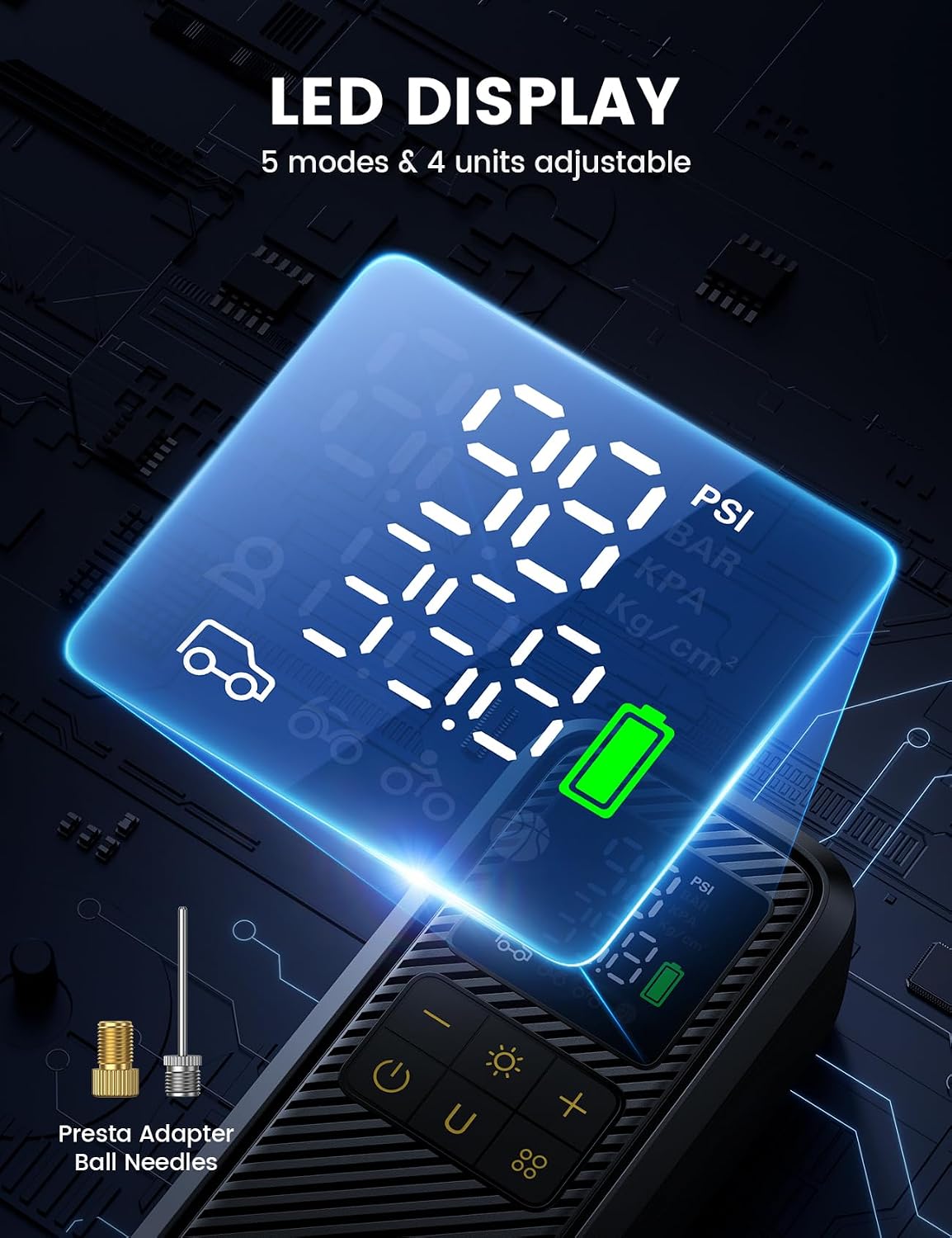 Cordless Tyre Inflator 150PSI – Digital Gauge, Auto Stop & Power Bank