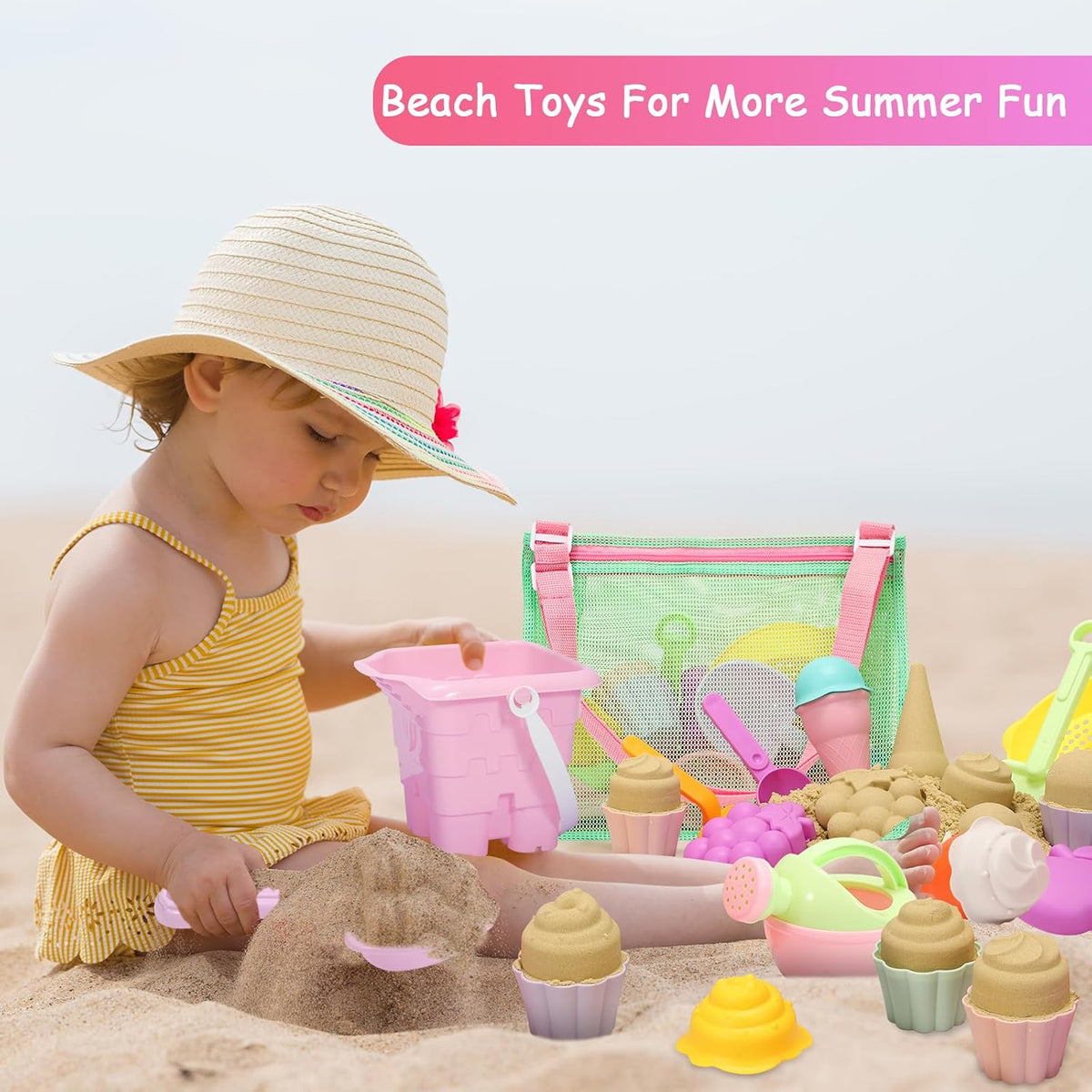 Kids Beach Sand Toy Set – 23 Pieces with Mesh Bag