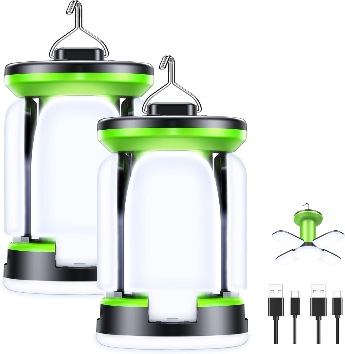 Rechargeable 2000LM Camping Lantern with Detachable Lights – 2 Pack