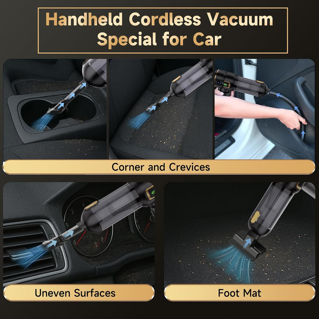 Cordless Car Vacuum 27000Pa – Brushless, USB-C