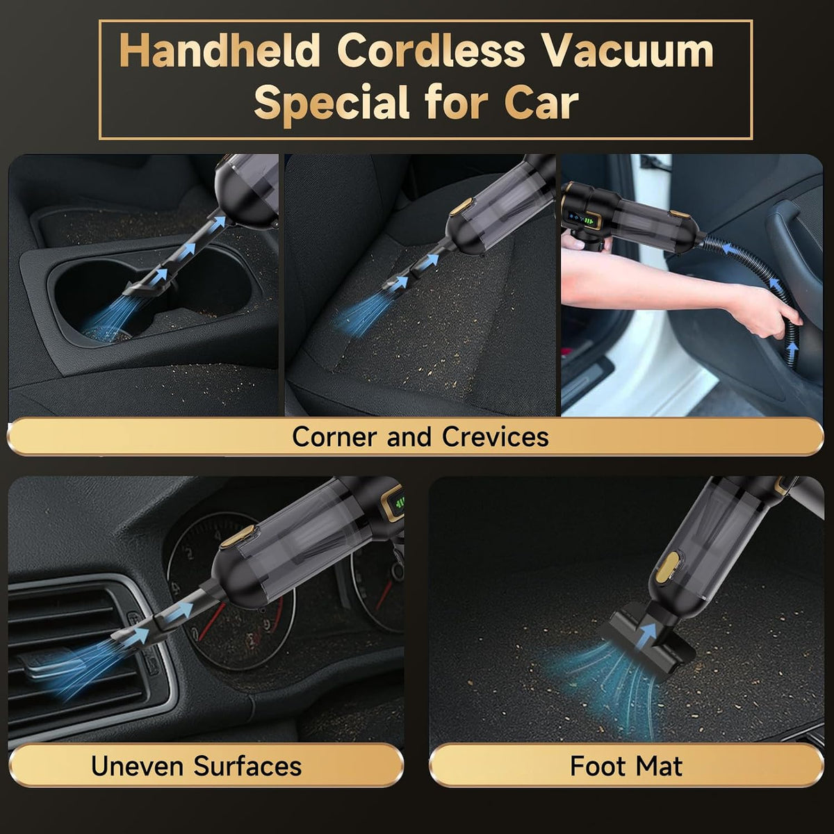 Cordless Car Vacuum 27000Pa – Brushless, USB-C