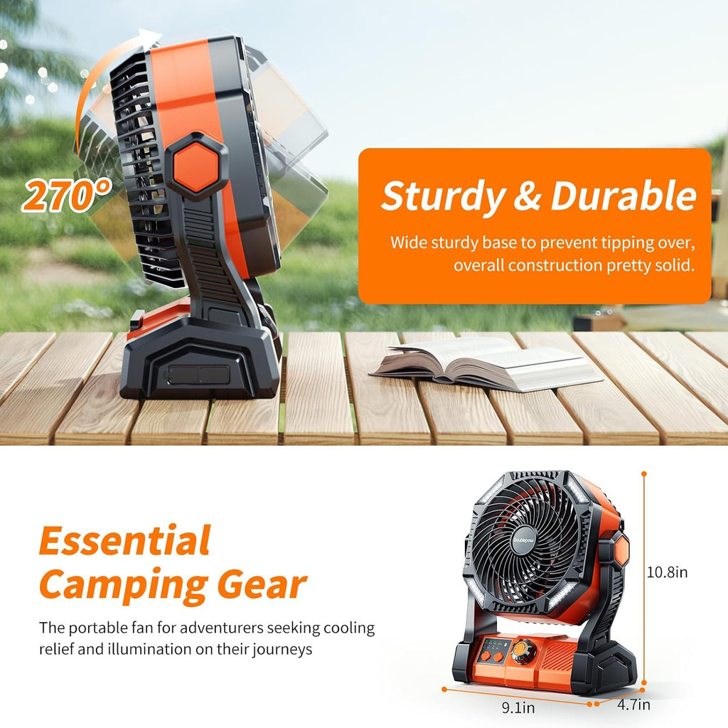20000mAh Rechargeable Camping Fan with LED Lantern & Remote