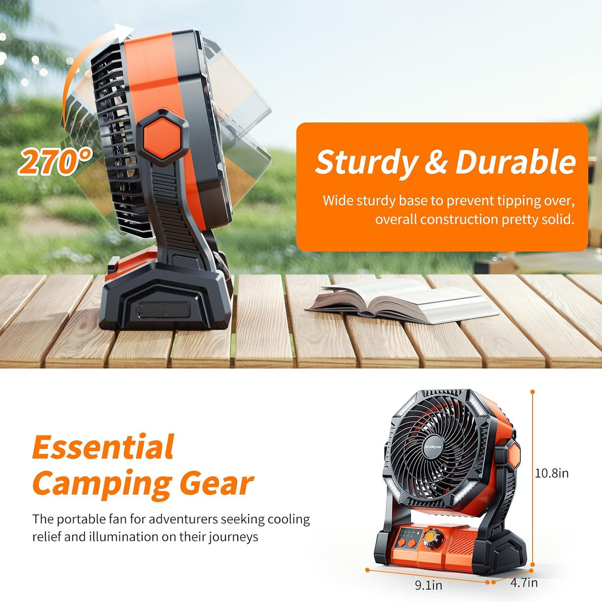 20000mAh Rechargeable Camping Fan with LED Lantern & Remote