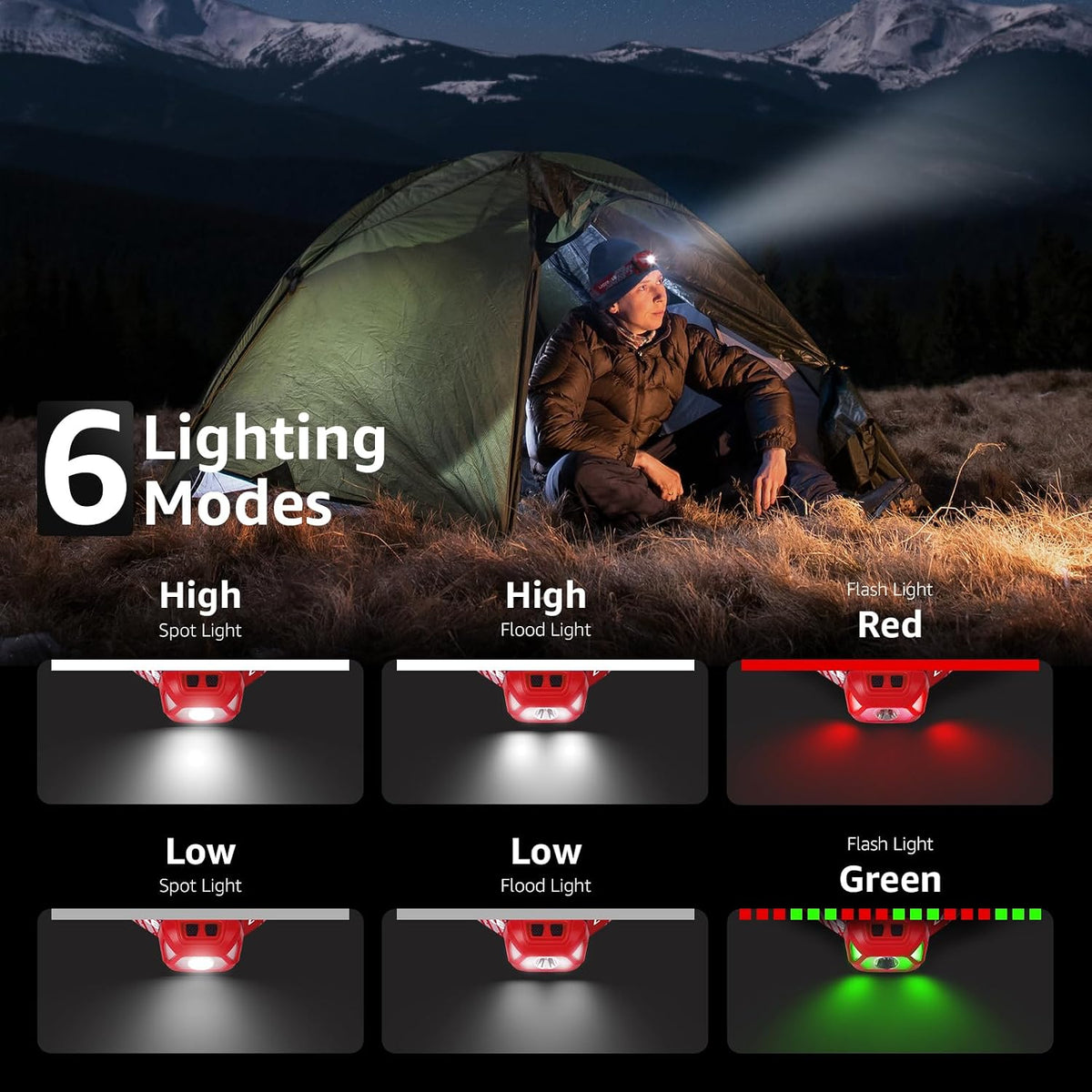 Rechargeable LED Head Torch 2 Pack – Spot, Flood & Red Light