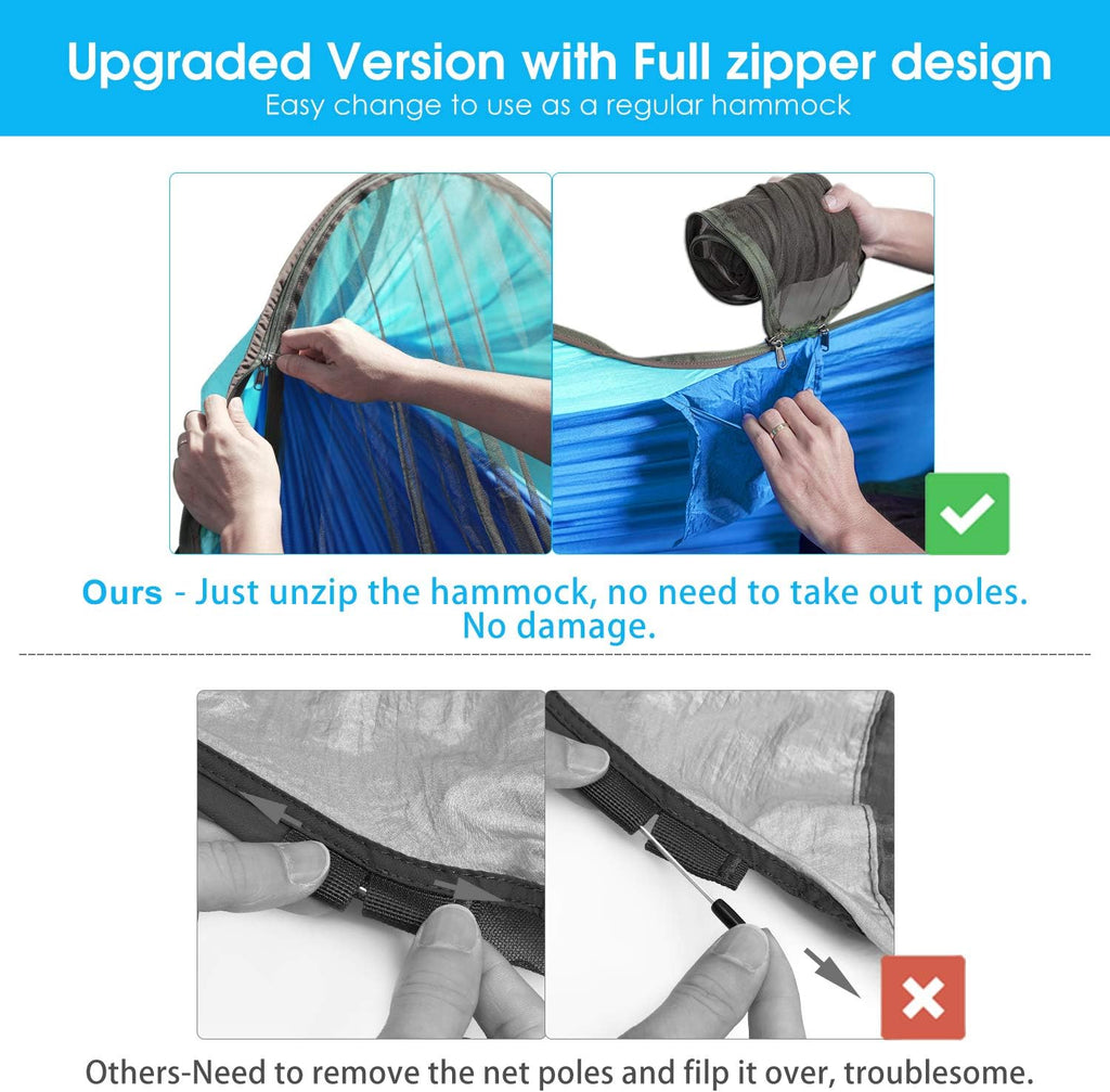 Pop-Up Mosquito Net Camping Hammock with Tree Straps