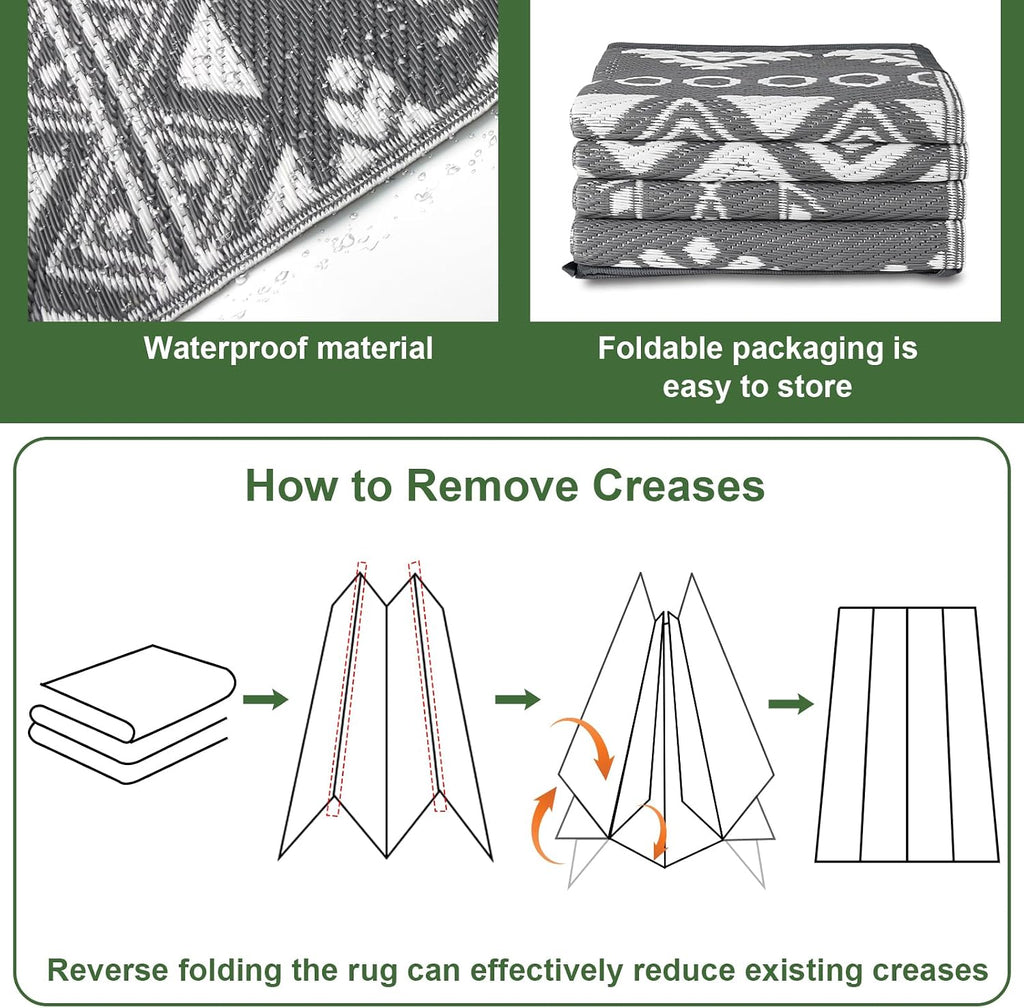 Reversible Waterproof Outdoor Rug for Patio & Camping