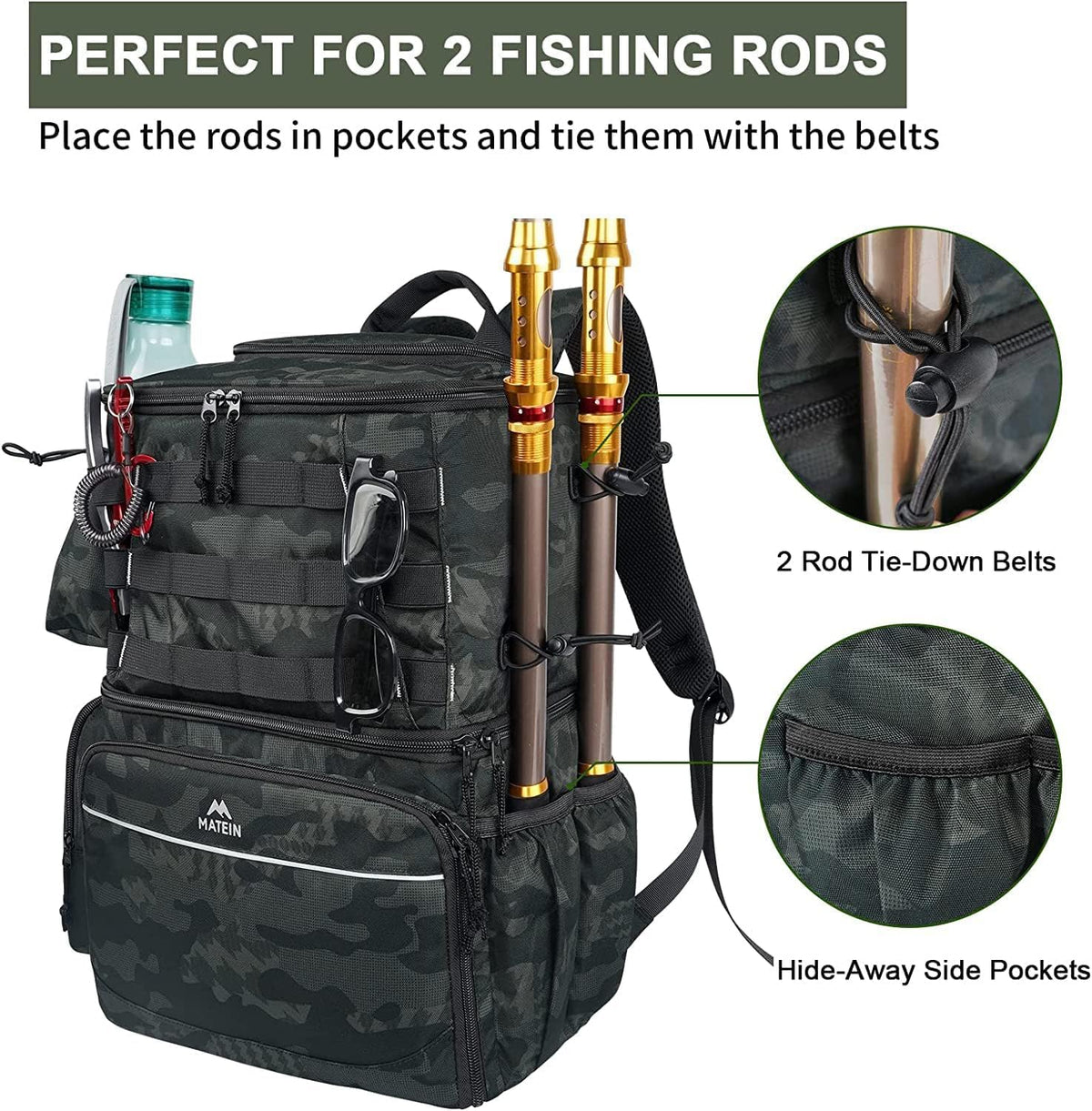Fishing Backpack with Rod Holders & Insulated Cooler
