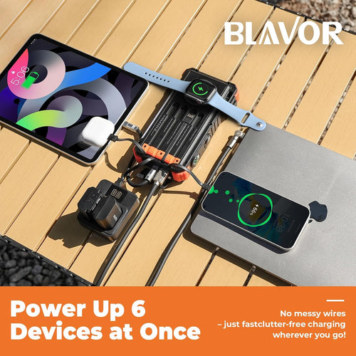 20000mAh Solar Power Bank with Wireless Charging & Built-In Cables