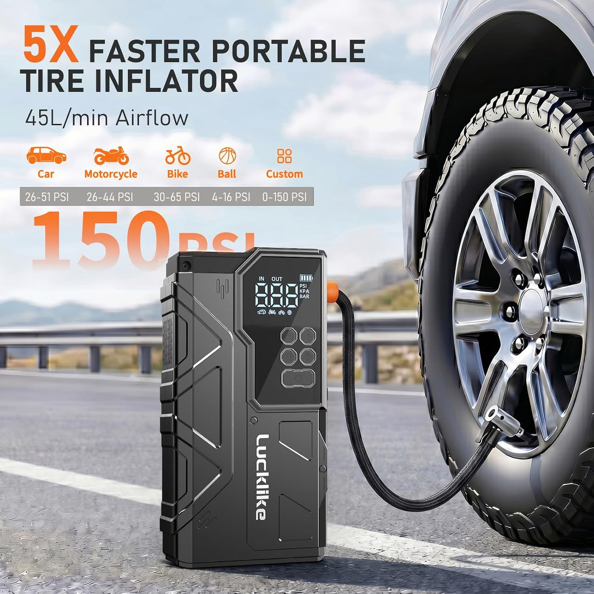 7000A Car Jump Starter with Built-In Air Compressor & Power Bank