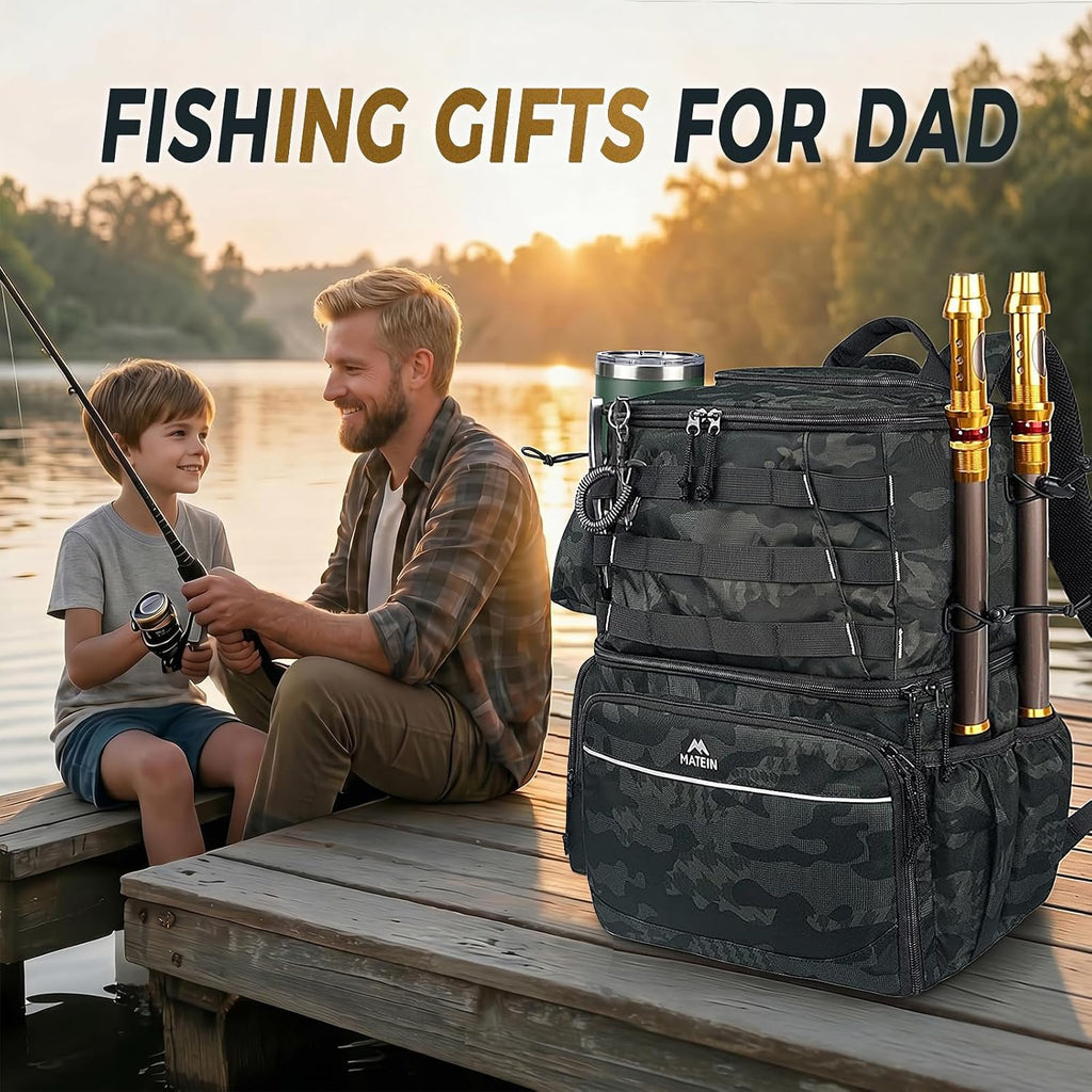 Fishing Backpack with Rod Holders & Insulated Cooler