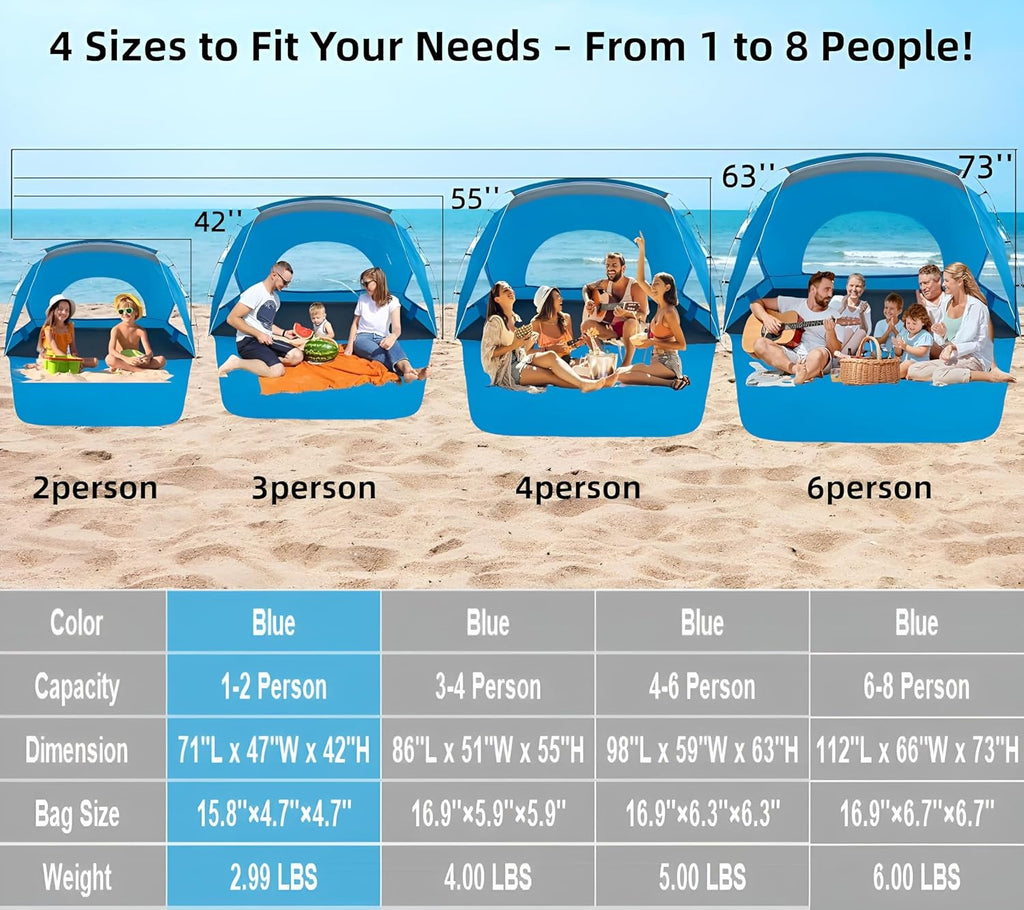 UPF 50+ Beach Sun Shelter Tent – Compact 1-2 Person