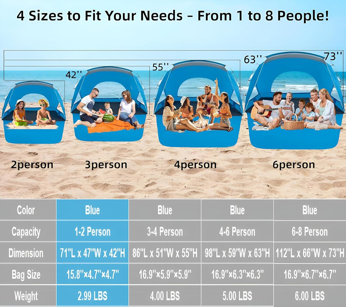 UPF 50+ Beach Sun Shelter Tent – Compact 1-2 Person