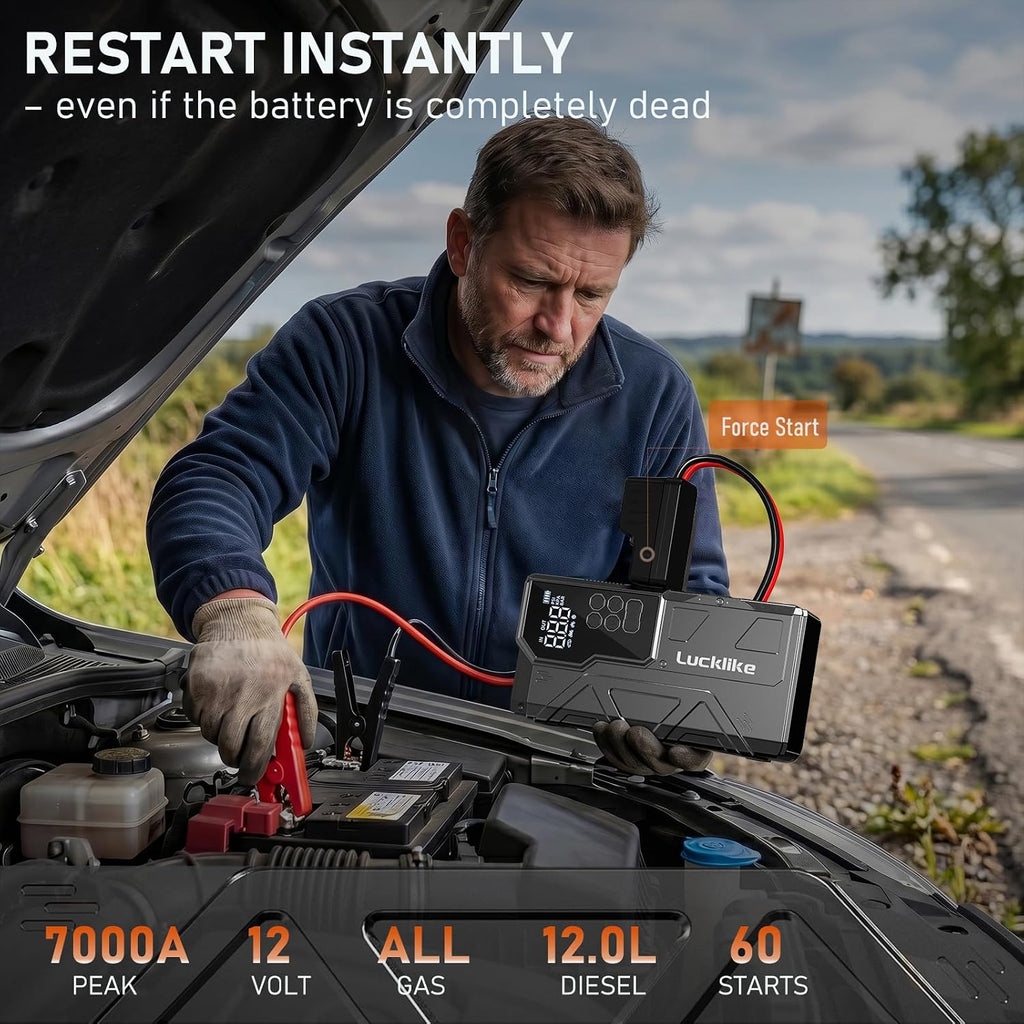 7000A Car Jump Starter with Built-In Air Compressor & Power Bank