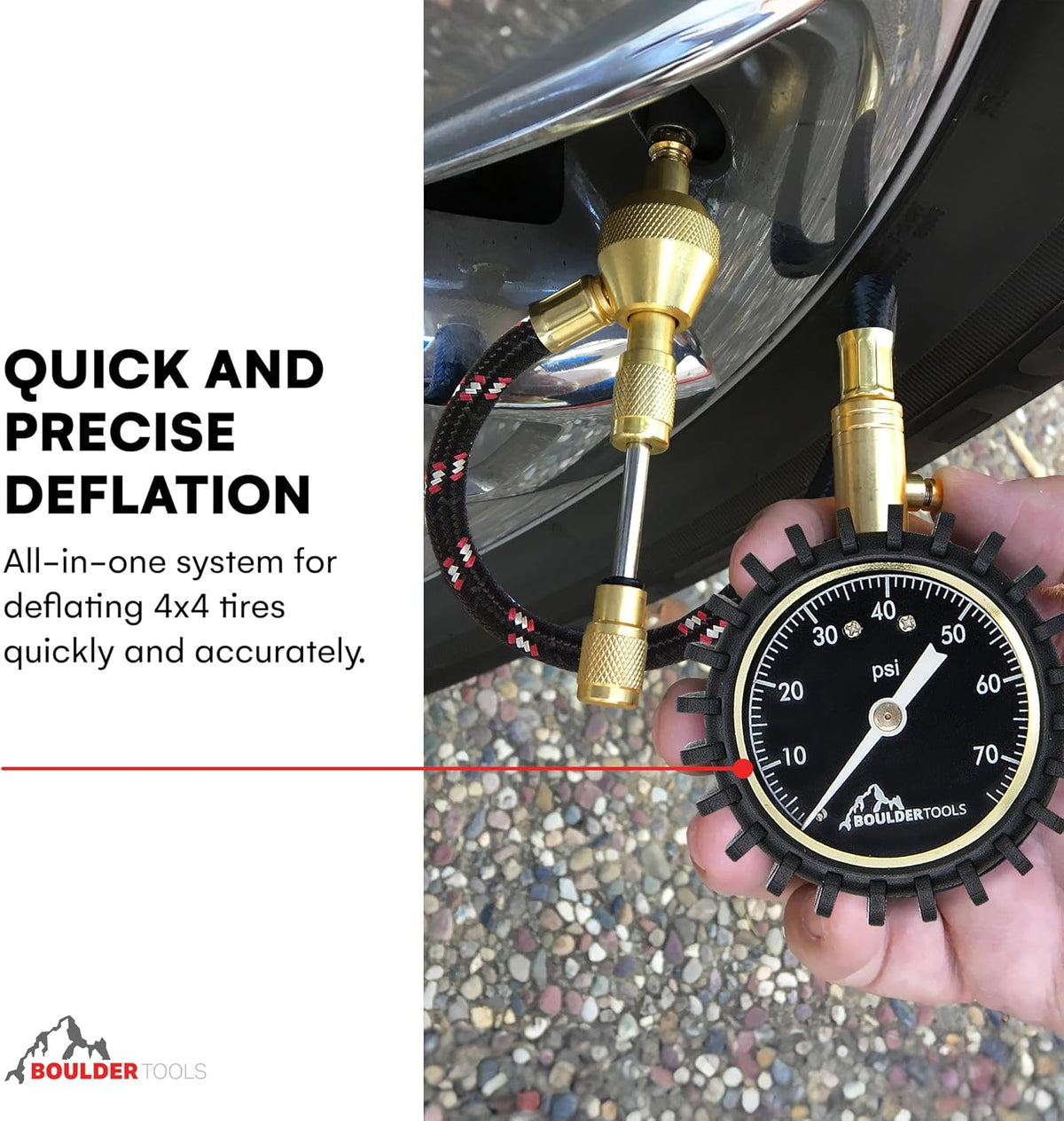 4WD Rapid Tyre Deflator Kit with Gauge, Valve Cores & Pouch