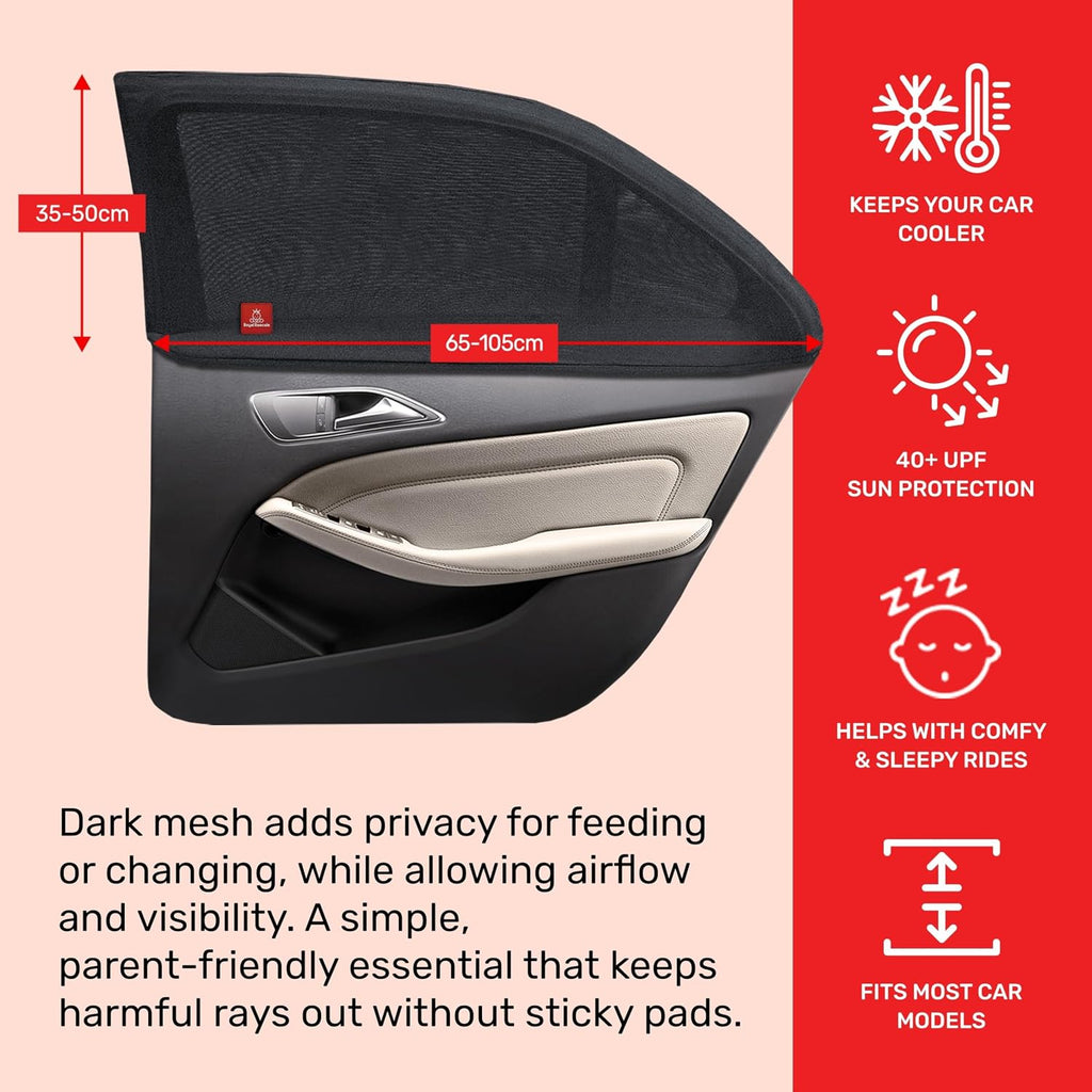 Car Window Sun Shades for Kids – 2 Pack, UPF 40+